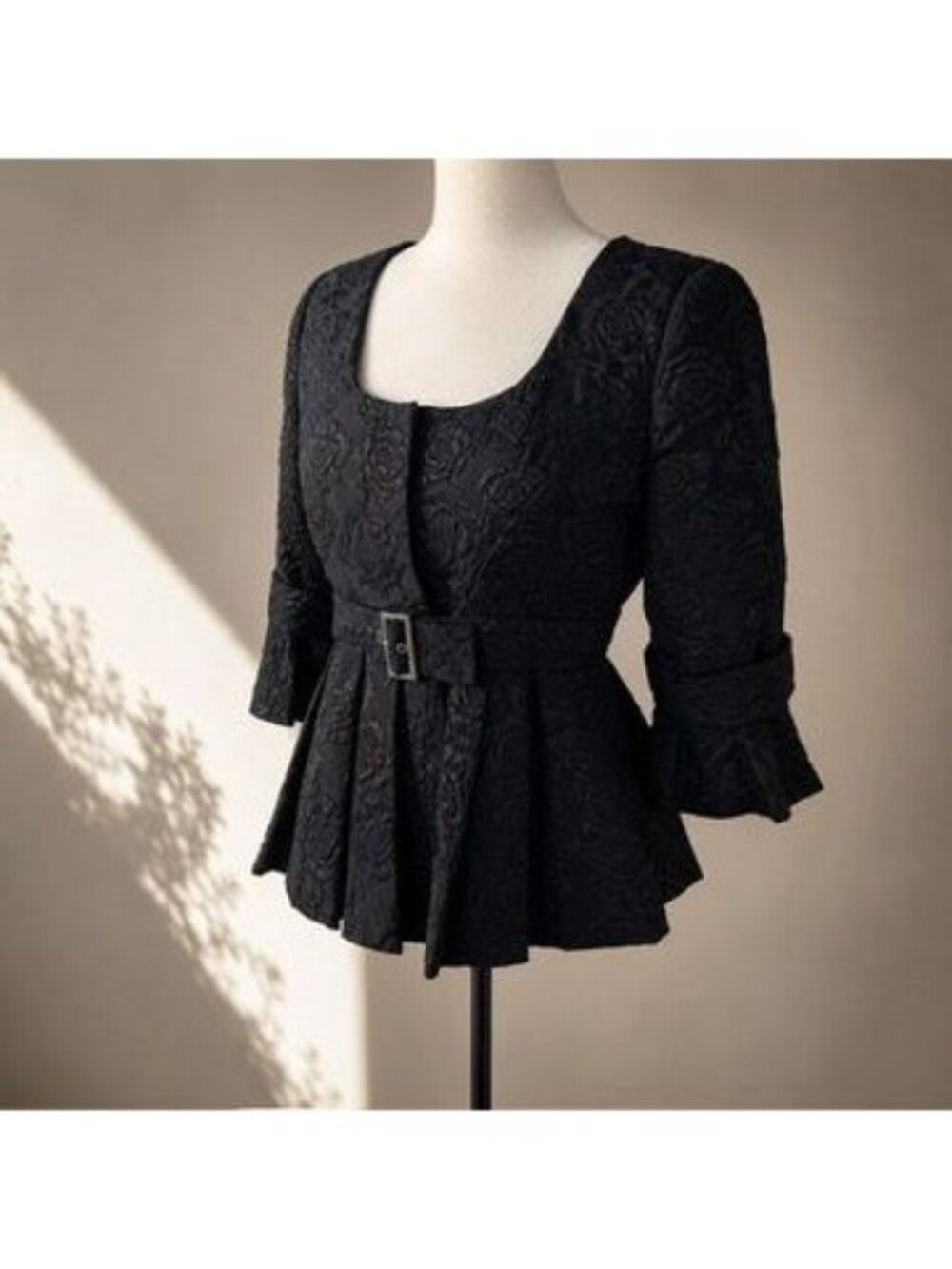 Anne Fontaine Nejia Black Rose Jacquard Wool Peplum Jacket Top Romantic Chic 6 - Picture 2 of 16